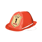 Red fireman hat paper accessory with fire engine badge kids birthday theme from Parte Haus party supply store in Bethesda MD