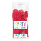 Red plastic cutlery set utensils for celebration theme from Parte Haus party supply store in Bethesda Maryland