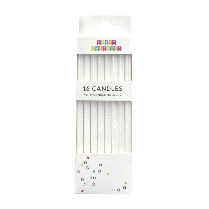 White Tall Glitter Candle Set - 16 pk