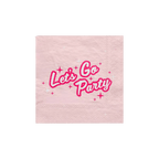 Pink napkin with Let’s Go Party text and star accents birthday theme from Parte Haus party supply store in Bethesda MD