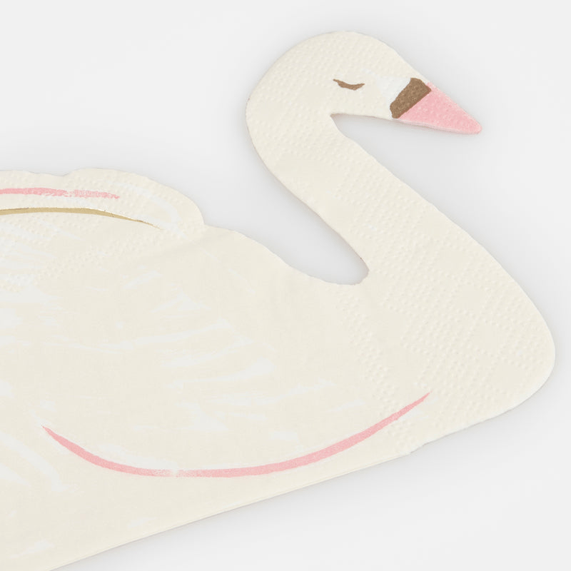 White swan shaped napkin with pink and gold details birthday theme from Parte Haus party supply store in Bethesda MD