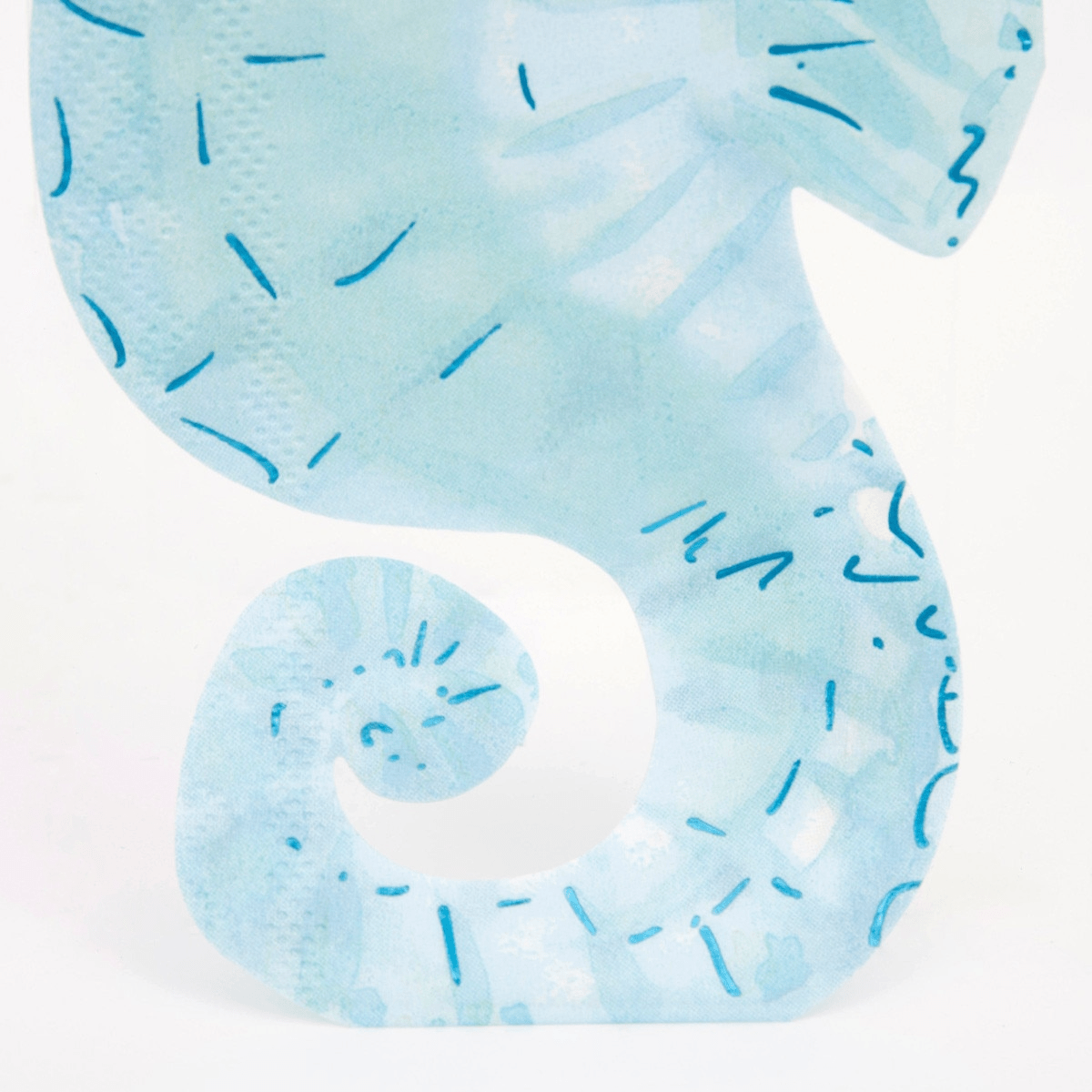 Light blue seahorse shaped napkin ocean theme from Parte Haus party supply store in Bethesda Maryland