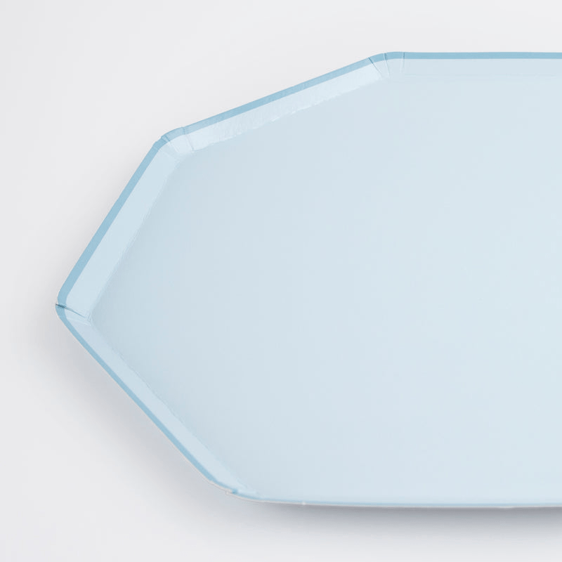 Light blue octagon plate simple modern design birthday theme from Parte Haus party supply store in Bethesda MD