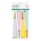 Pastel assorted party horns with gold trim celebration theme from Parte Haus party supply store in Bethesda MD