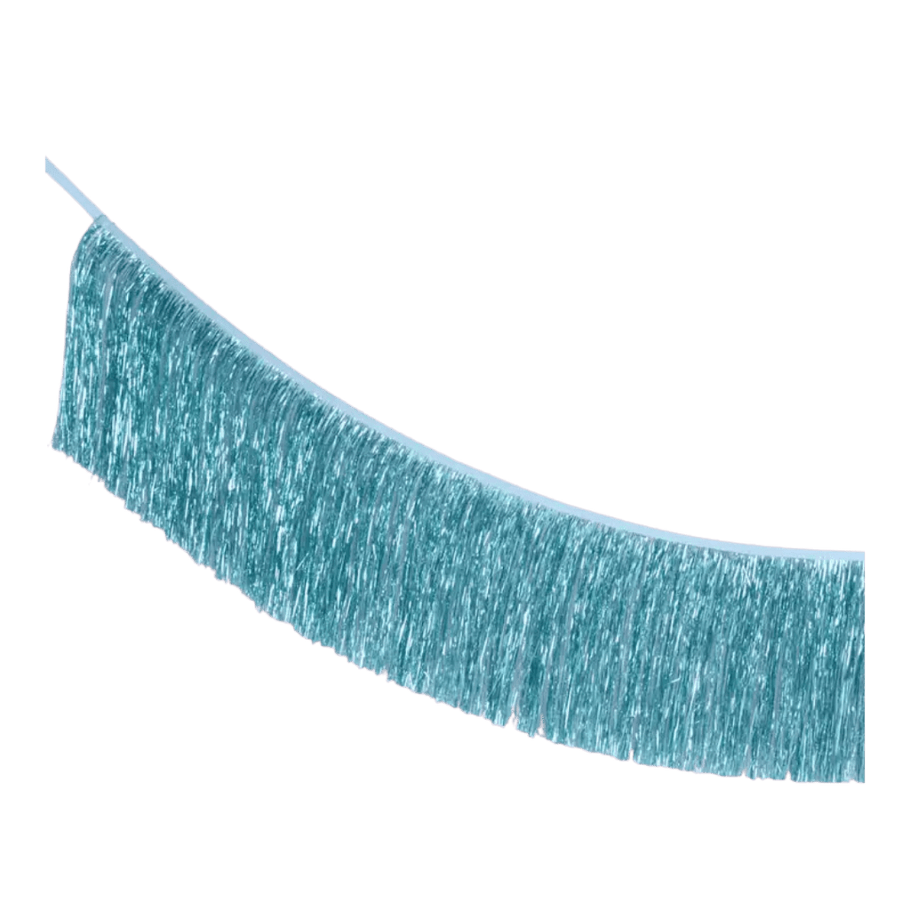 Blue fringe garland shiny metallic hanging streamer decoration festive from Parte Haus party supply store in Bethesda Maryland