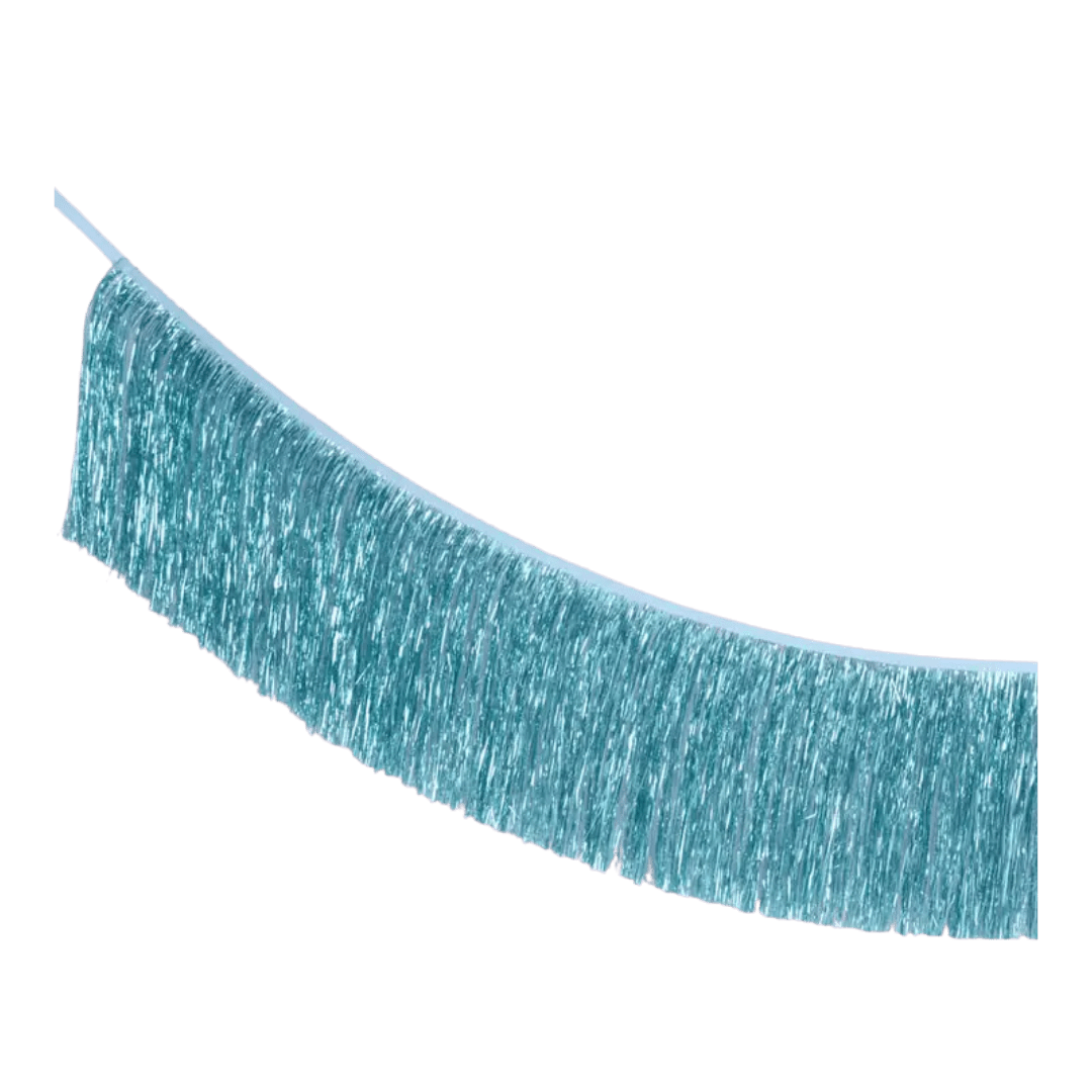 Blue fringe garland shiny metallic hanging streamer decoration festive from Parte Haus party supply store in Bethesda Maryland