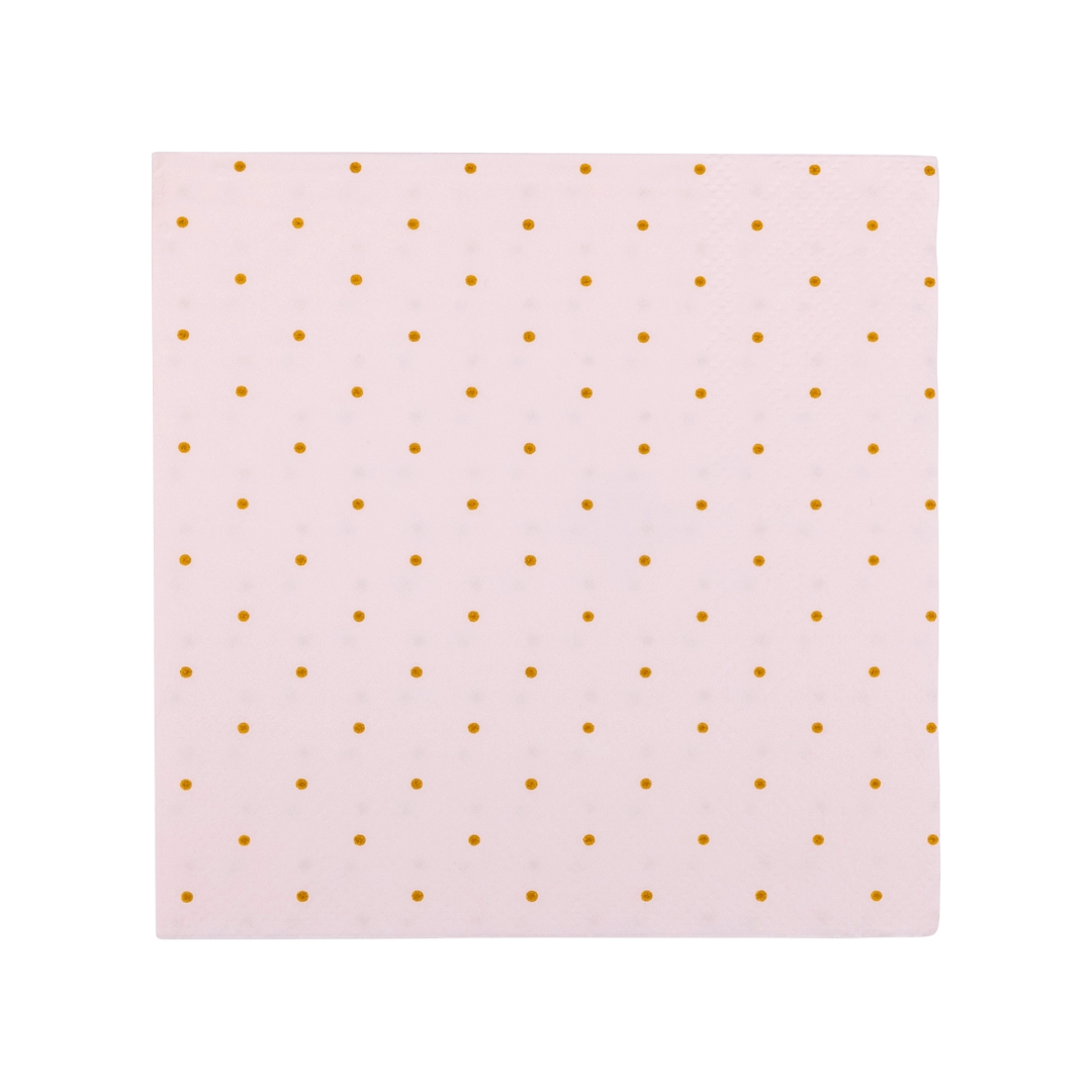 Pink cocktail napkin with gold polka dots classic celebration from Parte Haus party supply store in Bethesda MD