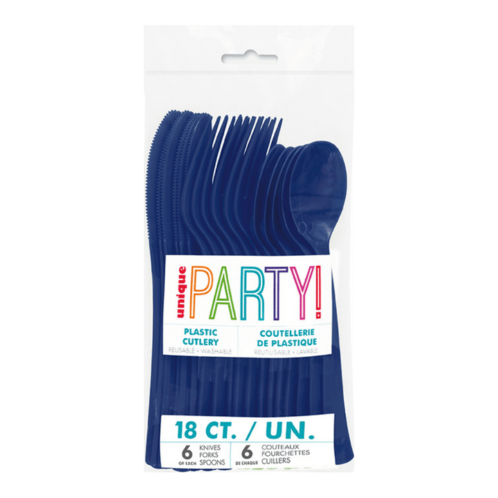 Navy blue plastic cutlery set utensils for parties from Parte Haus party supply store in Bethesda MD