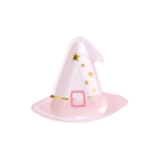 Pink witch hat plate with gold stars Halloween from Parte Haus party supply store in Bethesda Maryland