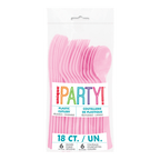 Pink plastic cutlery set with spoons forks and knives for birthday from Parte Haus party supply store in Bethesda Maryland