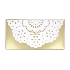 White paper garland with gold box elegant decorative banner for celebration from Parte Haus party supply store in Bethesda Maryland