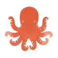 Orange octopus plate with holographic dots ocean theme from Parte Haus party supply store in Bethesda MD