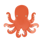 Orange octopus plate with holographic dots ocean theme from Parte Haus party supply store in Bethesda MD