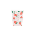 Pink strawberry paper cup with floral print summer theme from Parte Haus party supply store in Bethesda Maryland