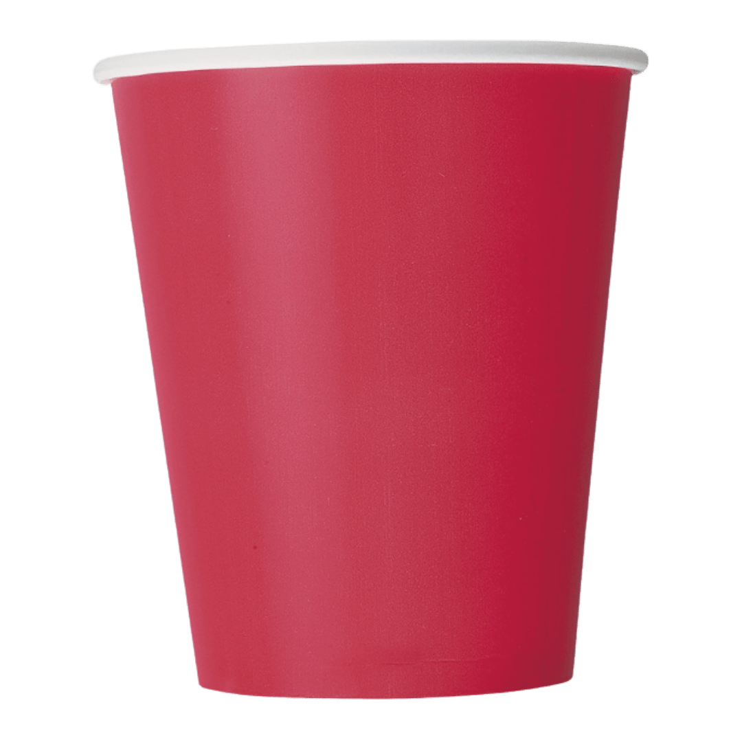 Red cup paper party cup with white rim for celebration from Parte Haus party supply store in Bethesda Maryland