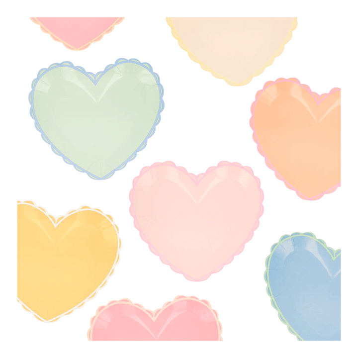 Pastel heart shaped plates scalloped edges romantic theme from Parte Haus party supply store in Bethesda MD