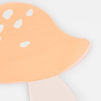 Peach mushroom shaped plate whimsical design woodland theme from Parte Haus party supply store in Bethesda MD