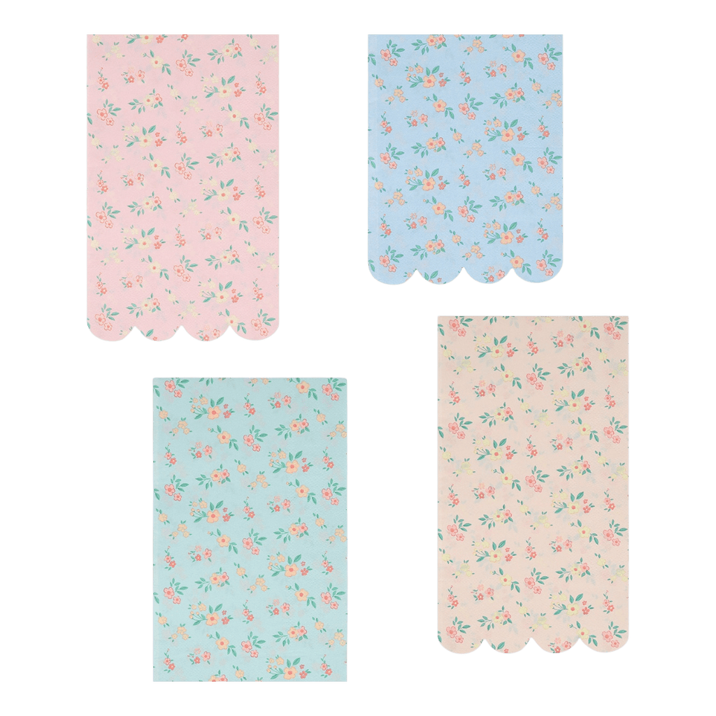 Pastel floral paper napkins with scalloped edges for spring from Parte Haus party supply store in Bethesda Maryland