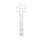 Blue and yellow confetti popper with oh baby text for baby shower from Parte Haus party supply store in Bethesda MD