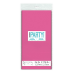 Pink plastic tablecover in packaging for birthday celebration from Parte Haus party supply store in Bethesda Maryland
