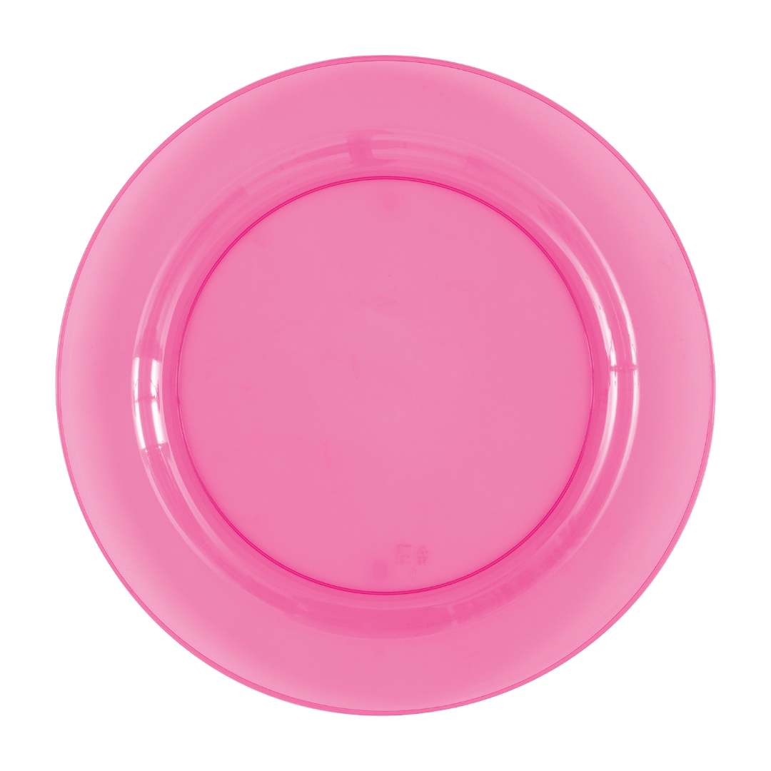 Pink plastic plate simple round design birthday from Parte Haus party supply store in Bethesda Maryland