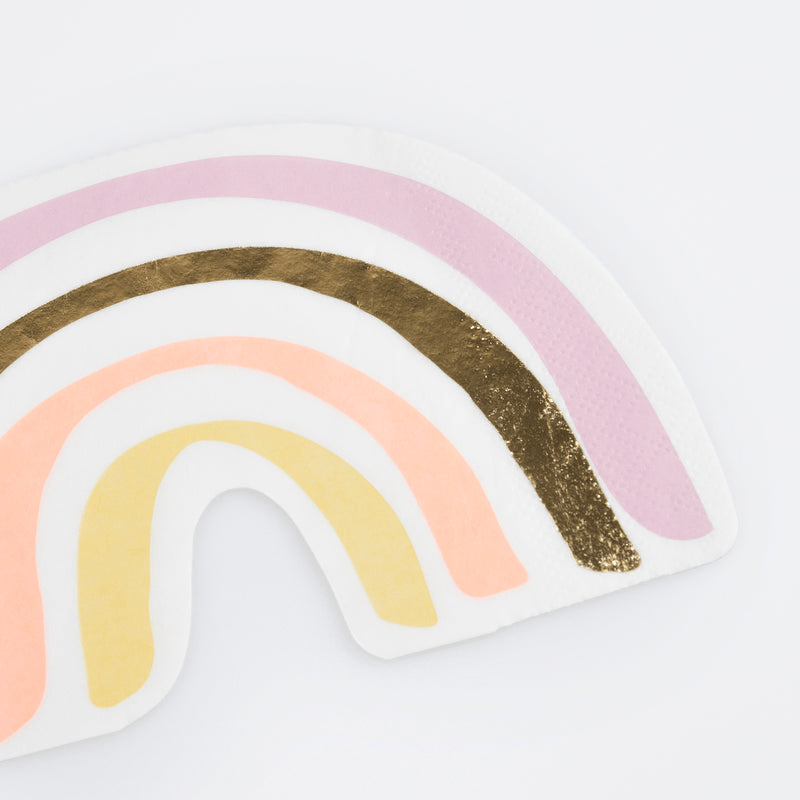 Pastel rainbow shaped napkin with gold foil birthday theme from Parte Haus party supply store in Bethesda MD