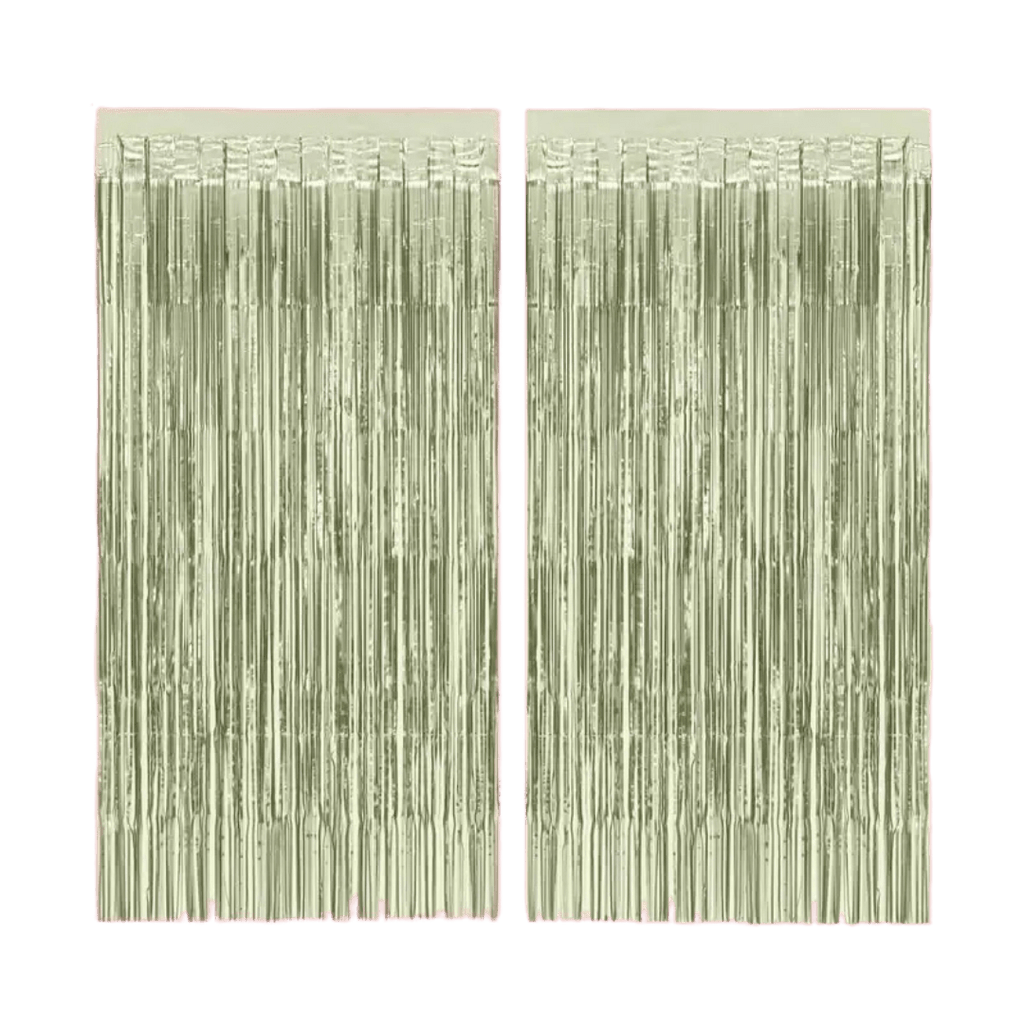 Gold metallic fringe backdrop curtain for birthday or celebration from Parte Haus party supply store in Bethesda MD