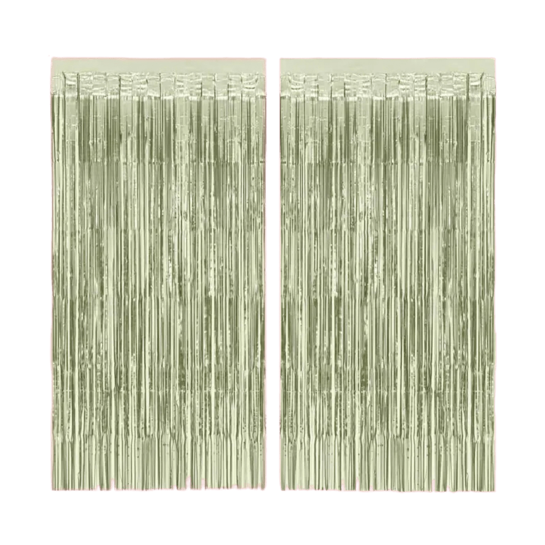 Gold metallic fringe backdrop curtain for birthday or celebration from Parte Haus party supply store in Bethesda MD