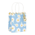 Blue daisy gift bag with gold trim for birthday from Parte Haus party supply store in Bethesda Maryland
