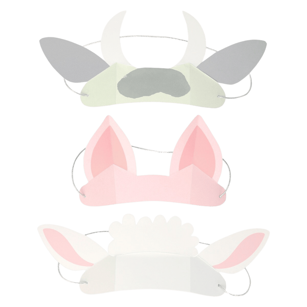 Pastel animal ear paper masks farm birthday from Parte Haus party supply store in Bethesda Maryland