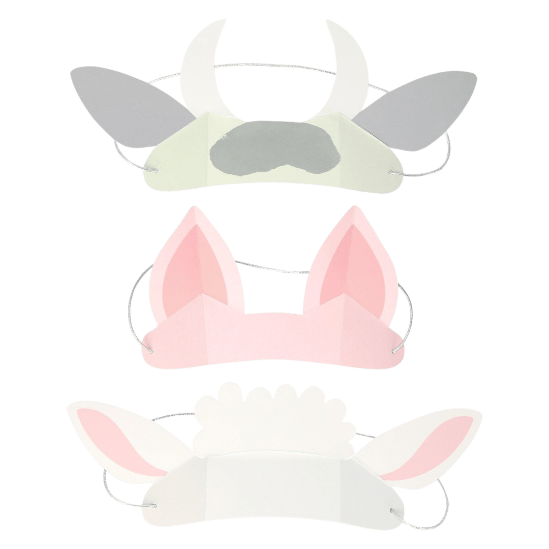 Pastel animal ear paper masks farm birthday from Parte Haus party supply store in Bethesda Maryland