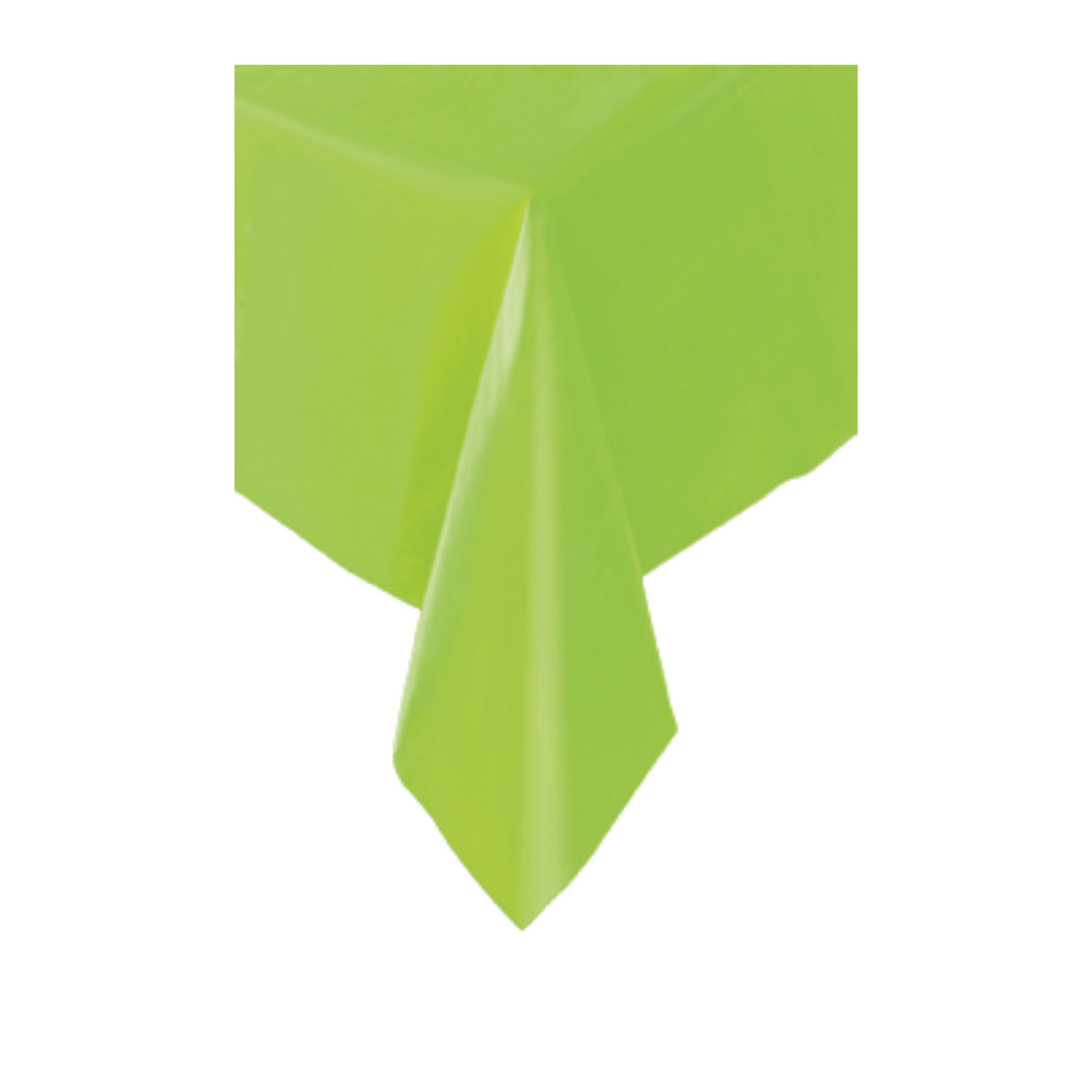 Lime green plastic table cover with glossy finish for birthdays from Parte Haus party supply store in Bethesda MD