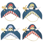 Blue pirate party hats with swords and skull designs for birthday from Parte Haus party supply store in Bethesda MD