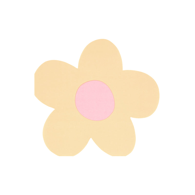 Yellow flower shape placemat with pink center for spring theme from Parte Haus party supply store in Bethesda Maryland