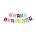 Rainbow happy birthday banner with colorful flags birthday decoration from Parte Haus party supply store in Bethesda MD