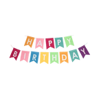 Rainbow happy birthday banner with colorful flags birthday decoration from Parte Haus party supply store in Bethesda MD