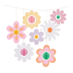 Pastel flower garland with paper blooms for spring decor from Parte Haus party supply store in Bethesda MD