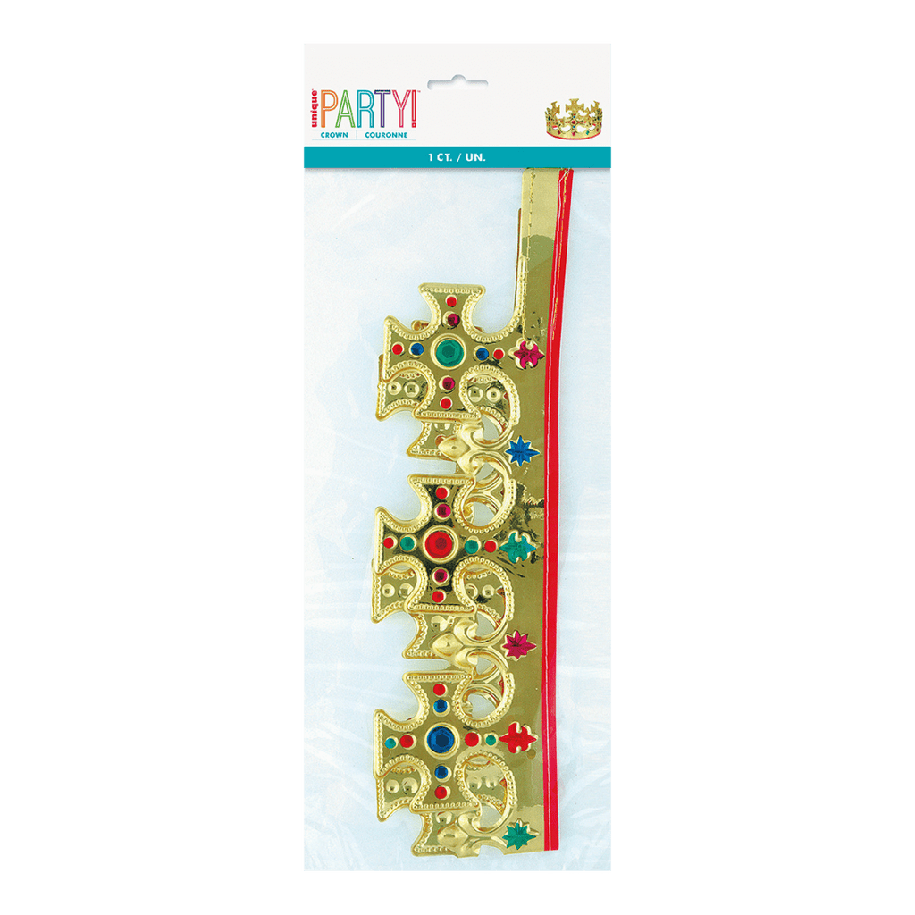 Gold crown with colorful jewels costume crown for birthday from Parte Haus party supply store in Bethesda MD