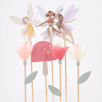 Multicolored fairy cake toppers with flowers and mushroom woodland birthday from Parte Haus party supply store in Bethesda Maryland