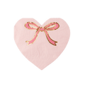 Pink heart shaped napkin with gold bow for birthday or Valentine theme from Parte Haus party supply store in Bethesda MD
