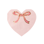Pink heart shaped napkin with gold bow for birthday or Valentine theme from Parte Haus party supply store in Bethesda MD