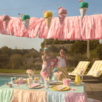 Pastel ice cream cone decorations outdoor birthday theme from Parte Haus party supply store in Bethesda MD