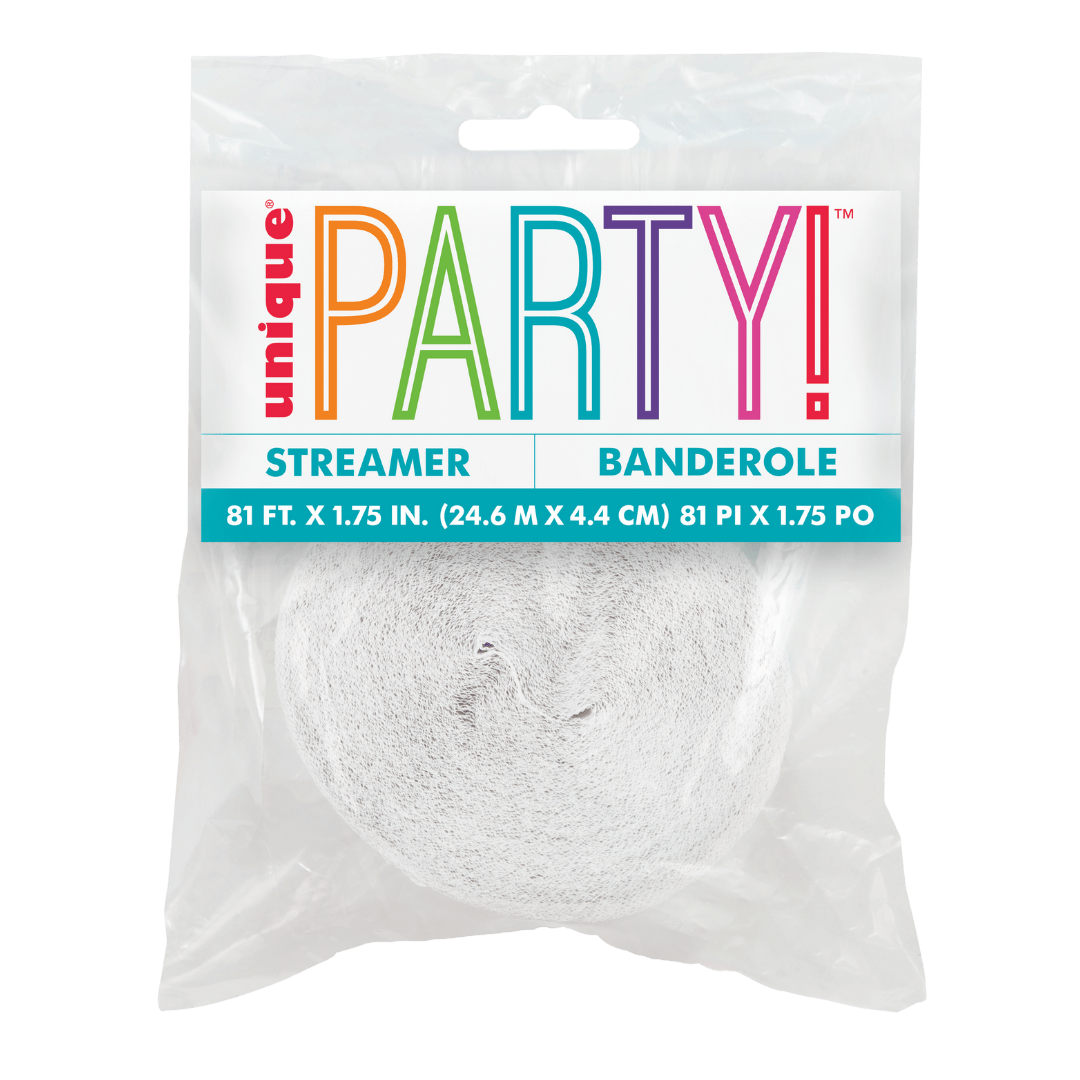 White streamer roll classic celebration decor from Parte Haus party supply store in Bethesda, Maryland