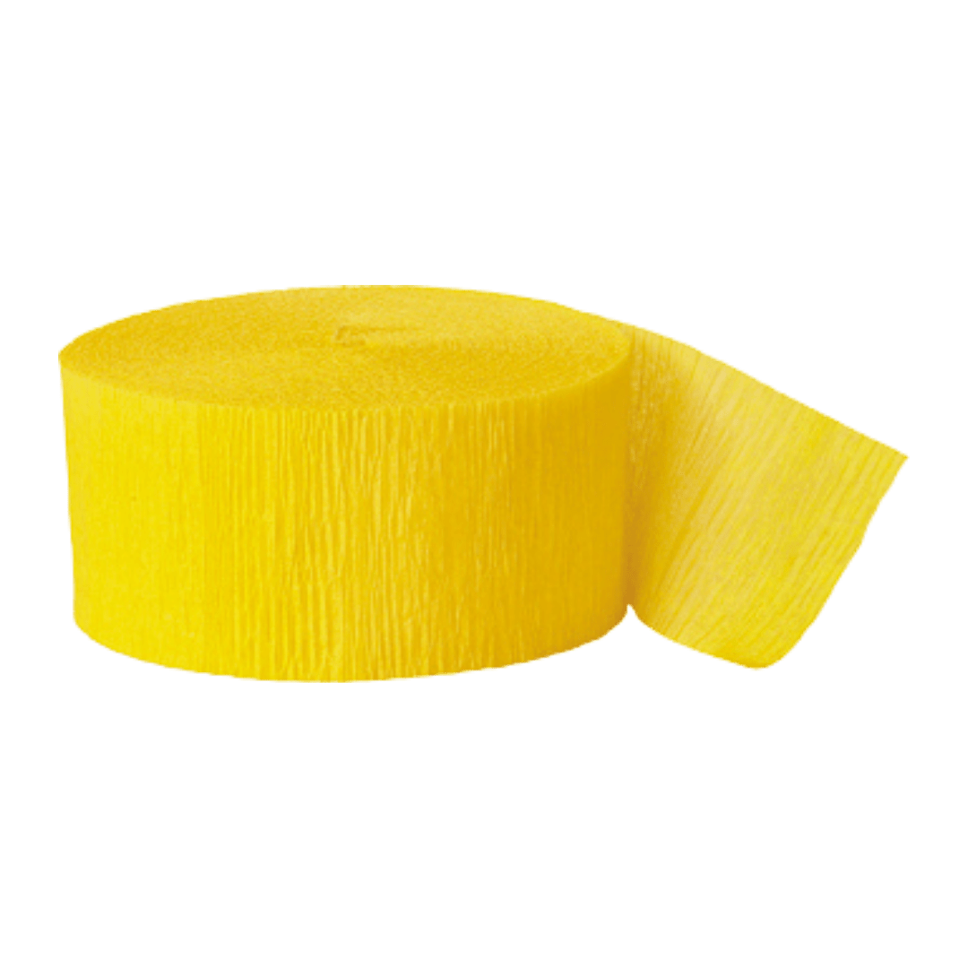 Yellow crepe streamer roll for birthdays from Parte Haus party supply store in Bethesda MD