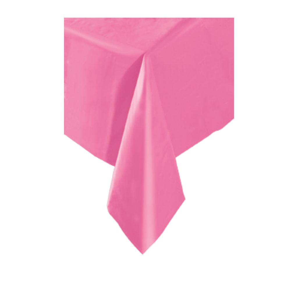 Pink tablecloth solid color rectangle for birthday or baby shower from Parte Haus party supply store in Bethesda MD
