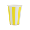 Yellow striped paper cup with gold rim birthday from Parte Haus party supply store in Bethesda MD.