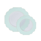 Mint scalloped edge plates with gold trim elegant tableware for birthday from Parte Haus party supply store in Bethesda Maryland