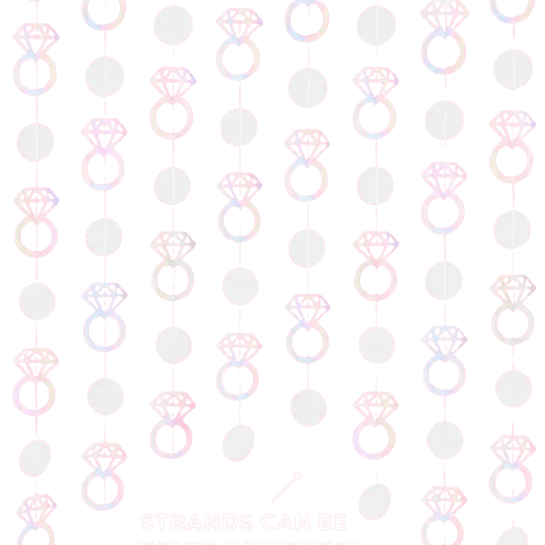 Pink bridal shower diamond ring garland decoration bachelorette theme from Parte Haus party supply store in Bethesda MD.