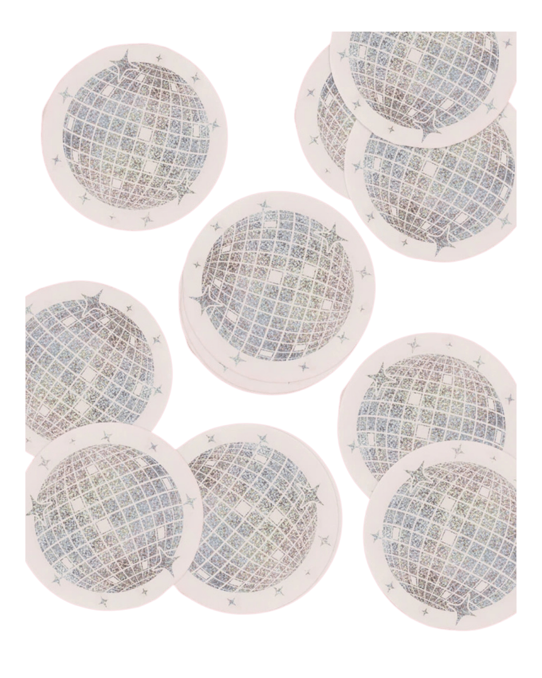 Silver disco ball plates shiny round birthday design from Parte Haus party supply store in Bethesda MD