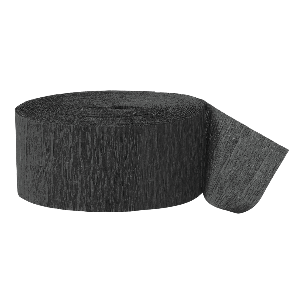 Black crepe paper streamer roll for birthday or event decor from Parte Haus party supply store in Bethesda MD